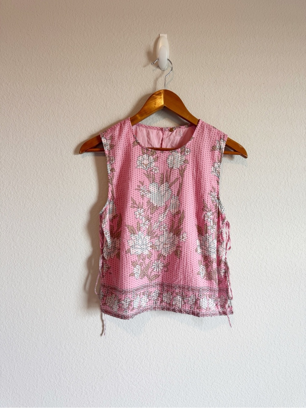 Free People One Faded Garden Pink Floral Side Tie Boho Tank Top Size Small